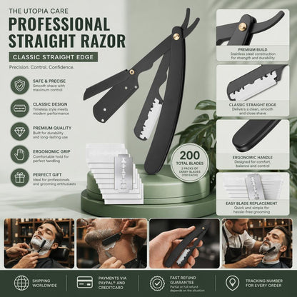 🔥Professional Straight Razor for Men | Barber Straight Edge + 10 Blades Included