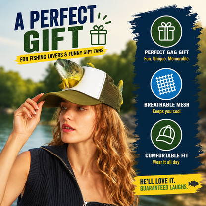 Bass Fish Hat - Hilarious Novelty Bass Fishing Hat, Perfect Gag Fishing Gift for Anglers, Dads & Fish Enthusiasts
