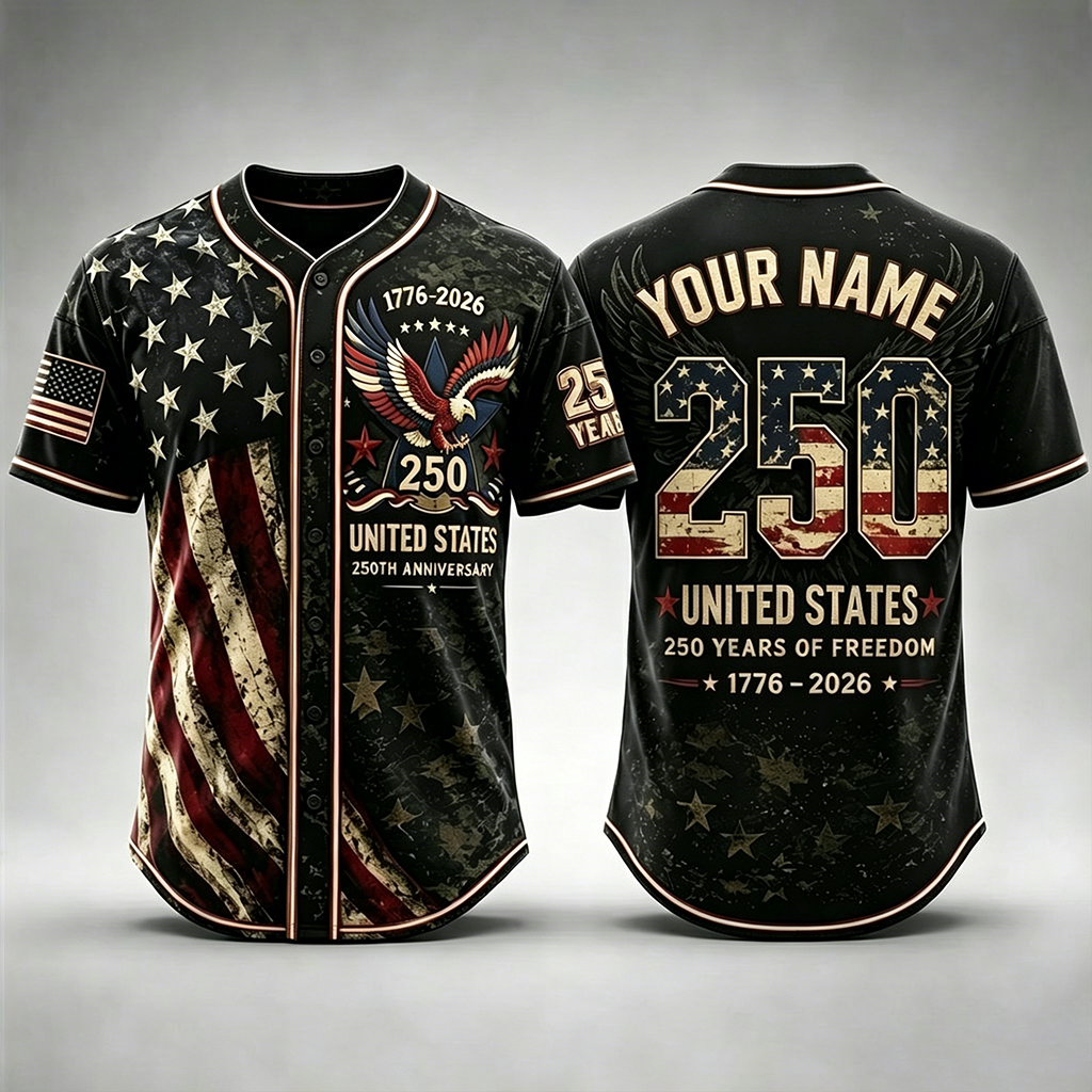 🦅⚾Men's USA 250th Anniversary Baseball Jersey Patriotic American Flag Eagle Button Down Shirt 1776-2026