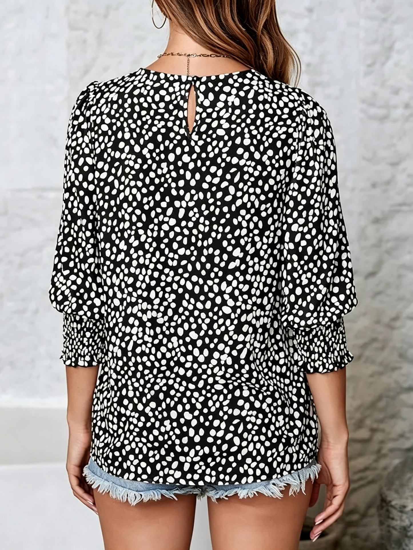 Women's Polka Dot 3/4 Sleeve Blouse Tops