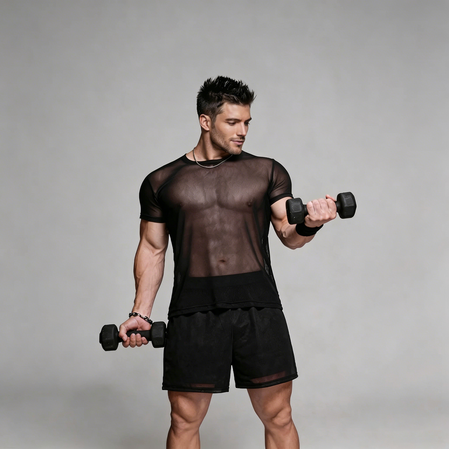 Men's Sheer Mesh Workout T-Shirt Breathable Gym Training Top