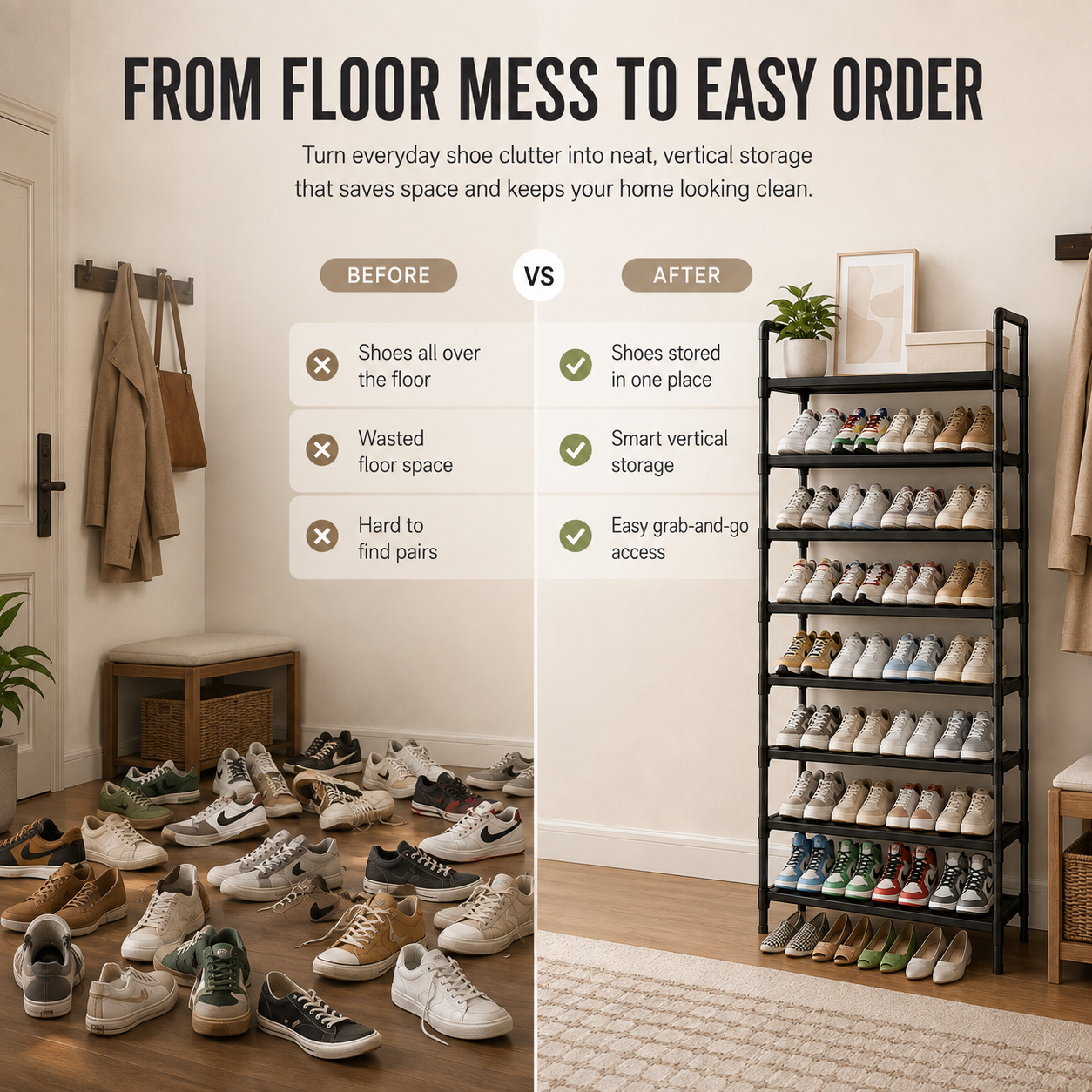👟 Kitsure Shoe Organizer – 5-8 Tier Adjustable Rack with Side Handles, Easy Assembly & Versatile Storage for Any Room