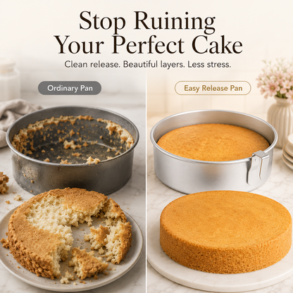 🎂 8-Inch Easy Release Cake Pan Set – 3-Piece Round Baking Pans with Built-In Swivel Blade