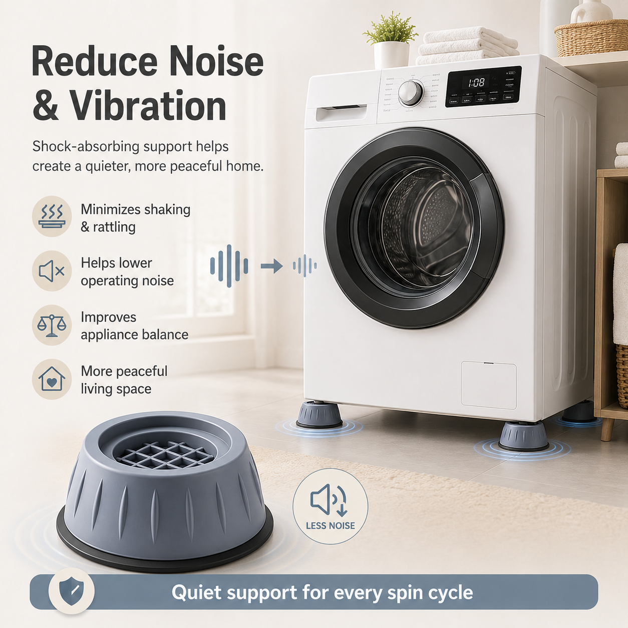 Noise Cancelling & Non-Slip Anti Vibration Rubber Foot Pads Washing Machine Stopper Set of 4