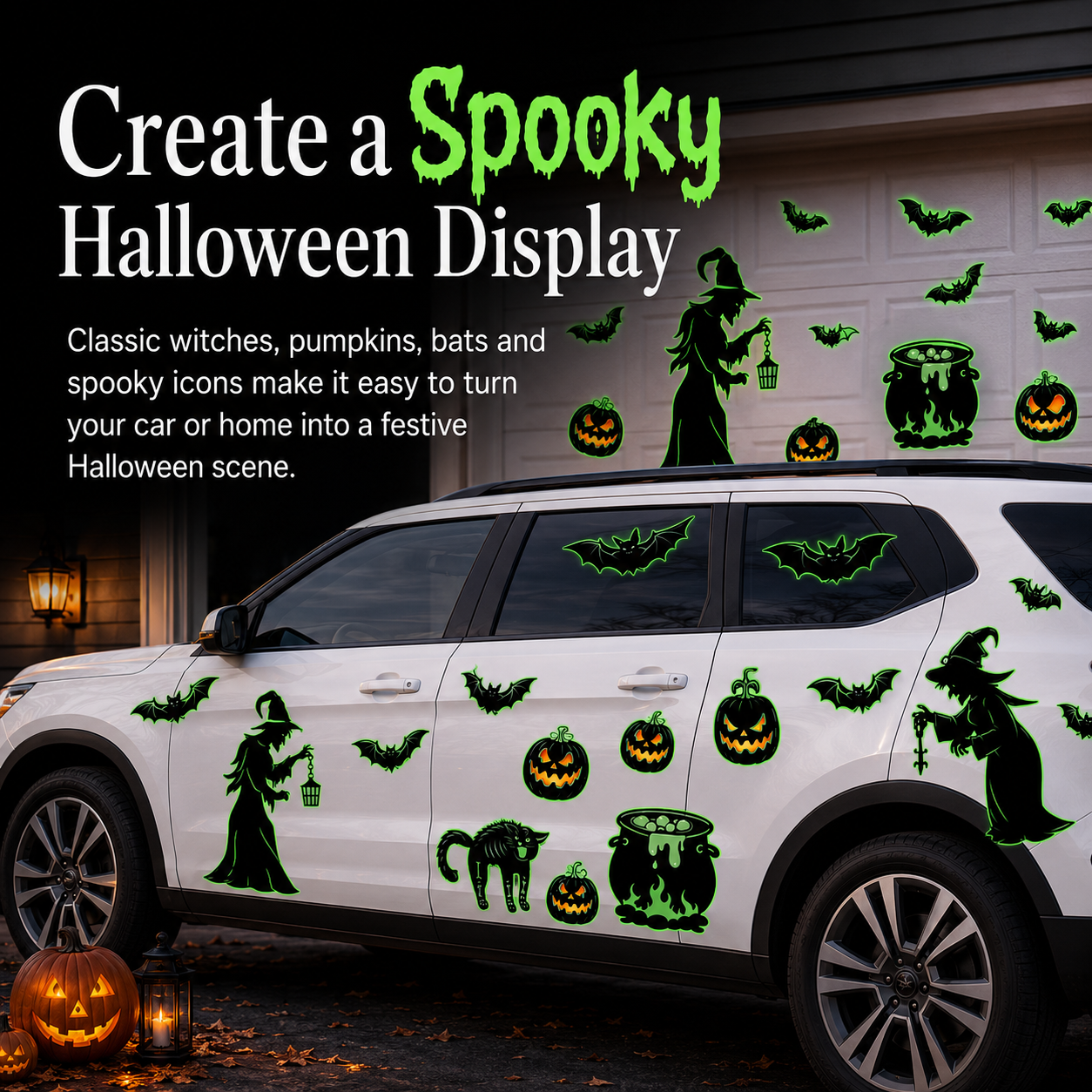 Halloween Magnets for Car & Fridge – 16-Pack Glow-in-the-Dark | Witches, Pumpkins, Bats