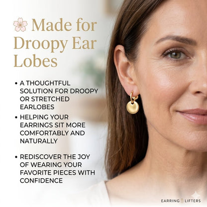 💛 Fix Droopy Earlobes Instantly – 14K Gold Plated Lobe Support Discs for Heavy Earrings, Pain-Free All-Day Wear