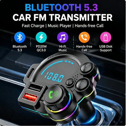 🚗⚡ DriveSync™ Bluetooth FM Transmitter | PD20W Fast Charging • Crystal-Clear Calls • Wireless Music