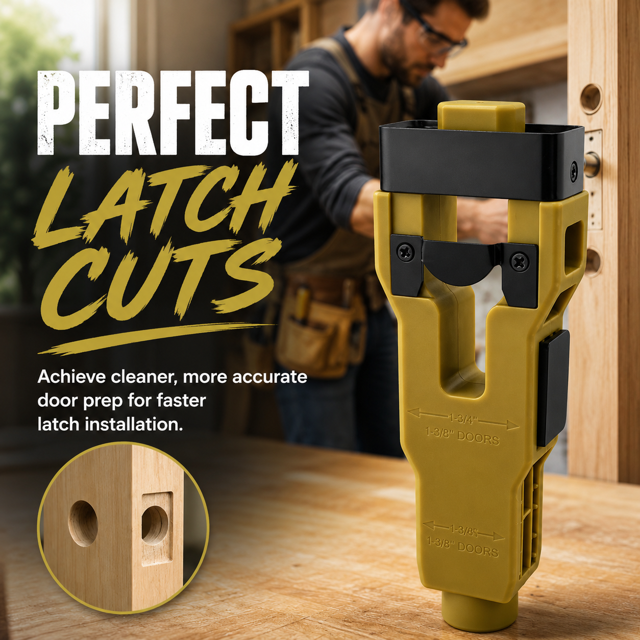 🔨 Door Latch Installation Kit – Precision Mortise Tool for Fast & Accurate Door Lock Installation, Fits Square & Round Deadbolts, 1-3/8" & 1-3/4" Doors