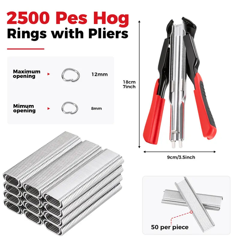 🐷 Hog Ring Pliers Kit – 100/2500PCS C Clips & 3/4" Staples for Fencing, Pet Cages, Upholstery & Car Seat Repair 🔧