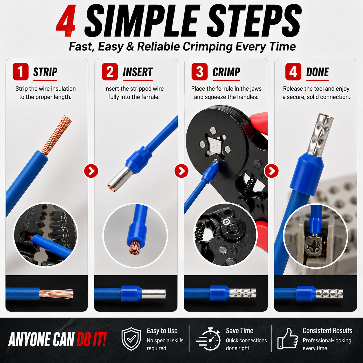 ⚡ Complete Ferrule Crimping Tool Kit with 1900 Wire Terminals