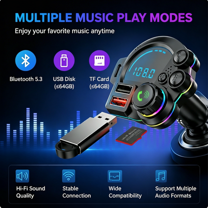 🚗⚡ DriveSync™ Bluetooth FM Transmitter | PD20W Fast Charging • Crystal-Clear Calls • Wireless Music