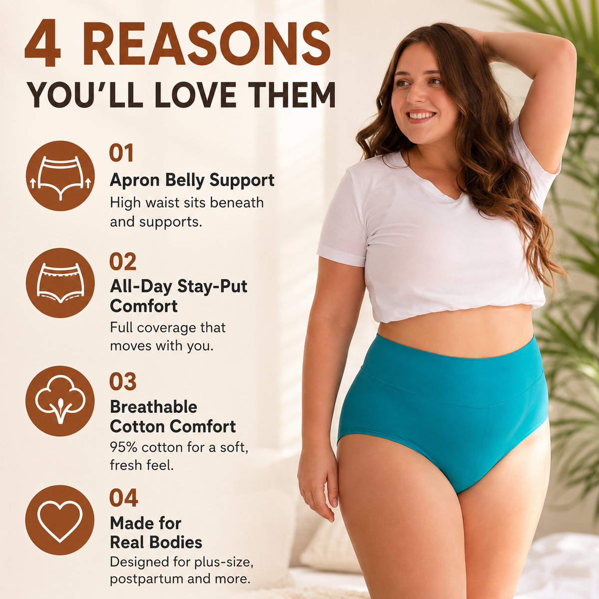 High-Waisted Full Coverage Cotton Briefs(4 pack)