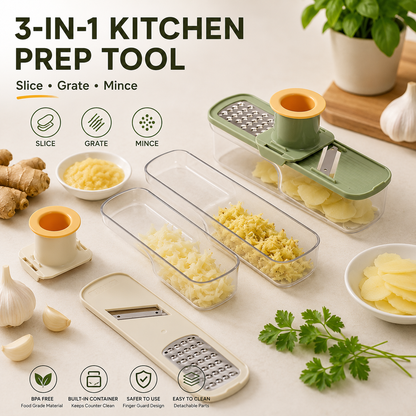 🧄3-in-1 Kitchen Prep Tool – Slice, Grate & Mince in Seconds