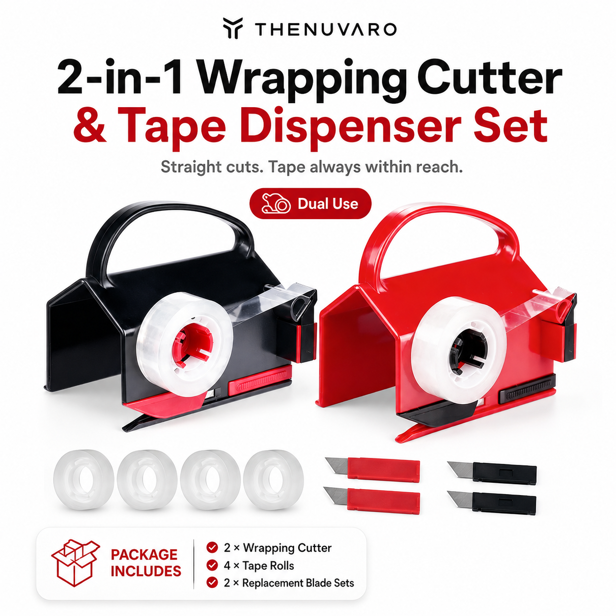 🎁 Buy 1 Get 2 Free – 2-in-1 Wrapping Cutter & Tape Dispenser