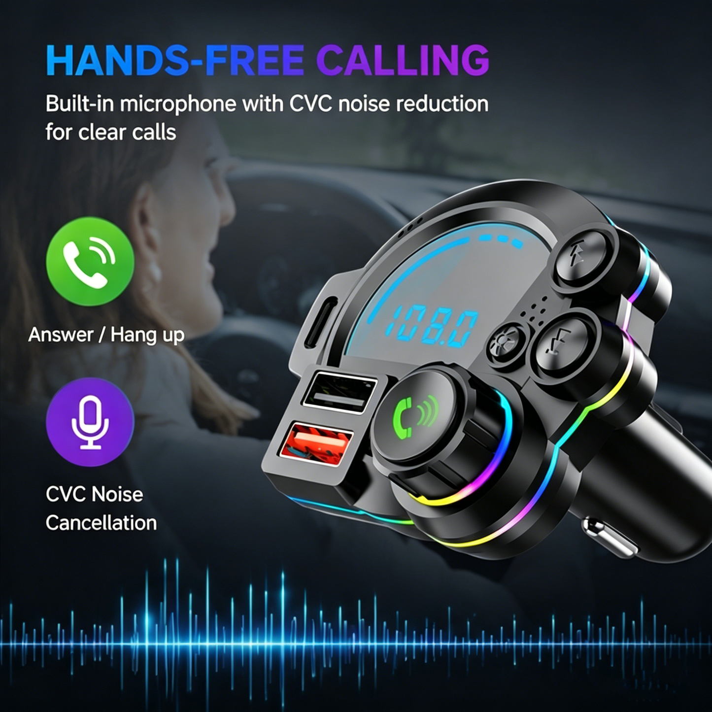 🚗⚡ DriveSync™ Bluetooth FM Transmitter | PD20W Fast Charging • Crystal-Clear Calls • Wireless Music
