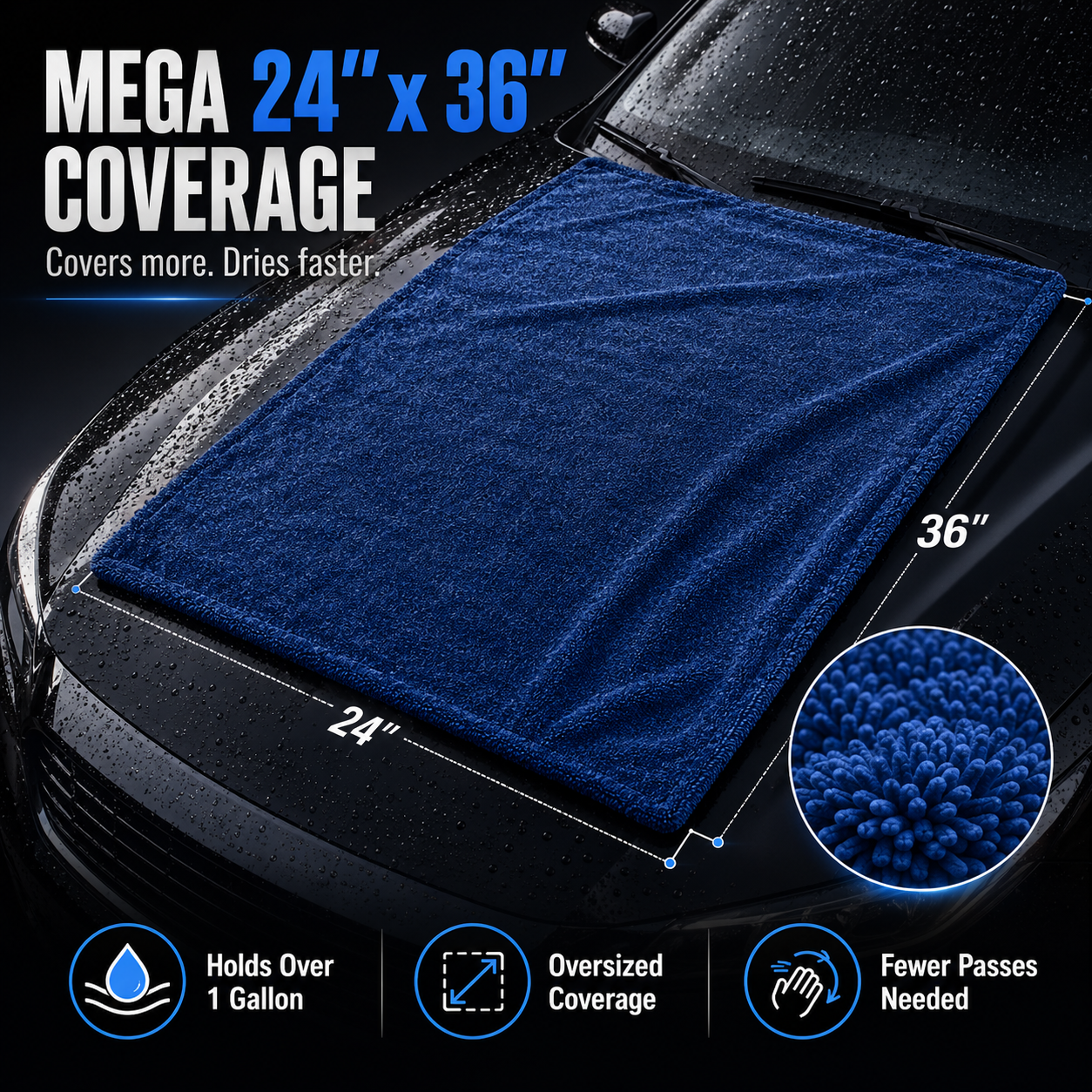 Lint-free, highly absorbent, thickened car wash towel