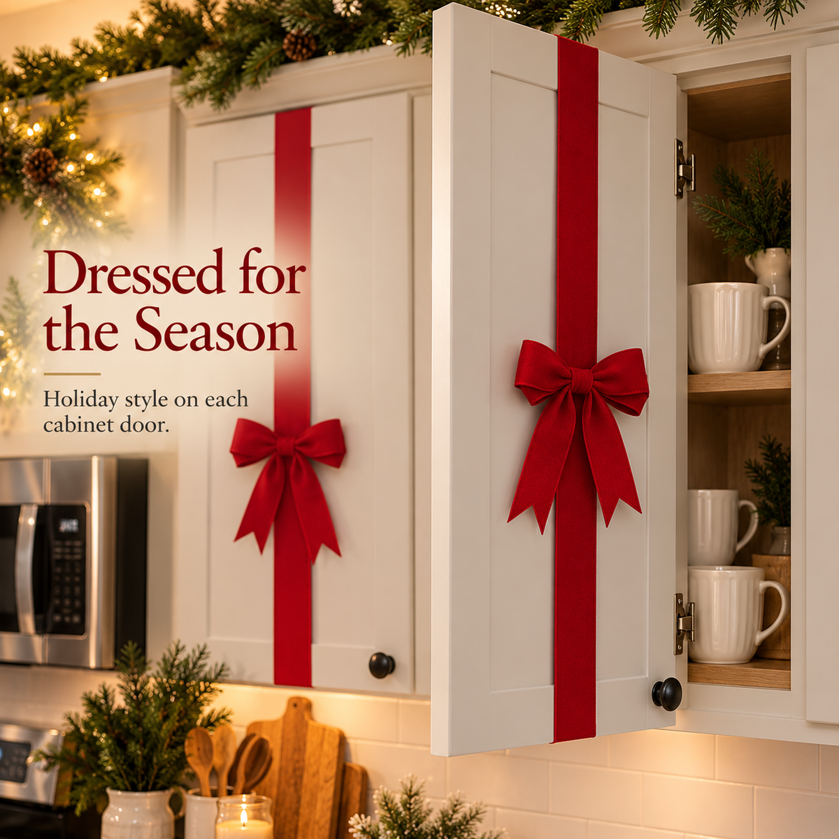 🎄 Christmas Cabinet Door Bow Wraps – Give Your Kitchen a Gift-Wrapped Look