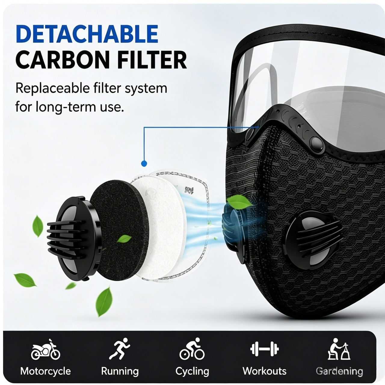 😷🚴‍♂️AirGuard Pro™ Carbon Filter Dust Mask | Breathable • Reusable • Adjustable Protection