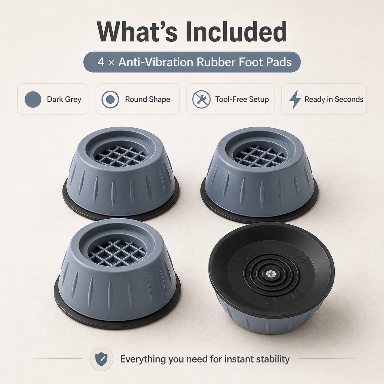 Noise Cancelling & Non-Slip Anti Vibration Rubber Foot Pads Washing Machine Stopper Set of 4