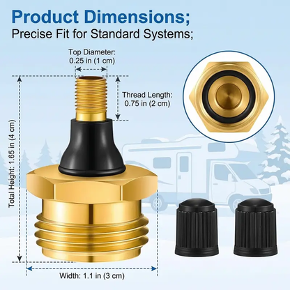 2-PCS RV Water Line Blowout Plug – Brass Air Compressor Winterizing Adapter for RV, Camper, Trailer & Boat Plumbing Systems