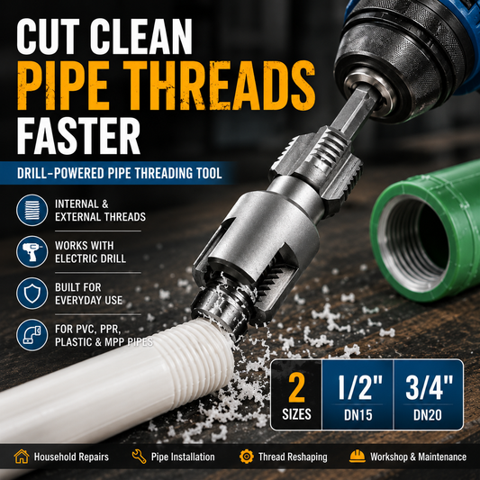 Drill-Powered Pipe Thread Cutting Bit — Internal & External Threading for 1/2" & 3/4" Plastic Pipes