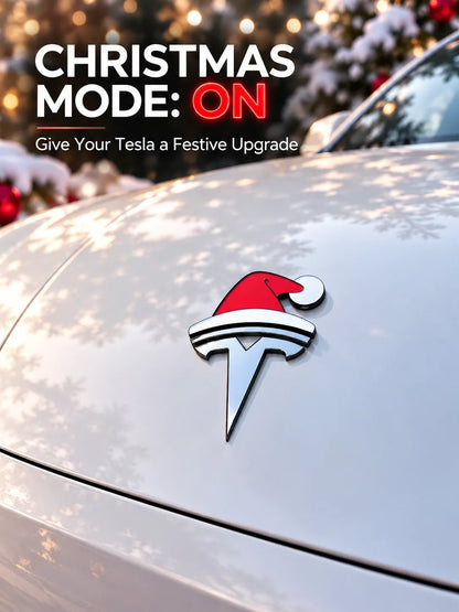 🎅 Christmas Car Emblem Santa Hat Sticker – Festive 3D Holiday Upgrade