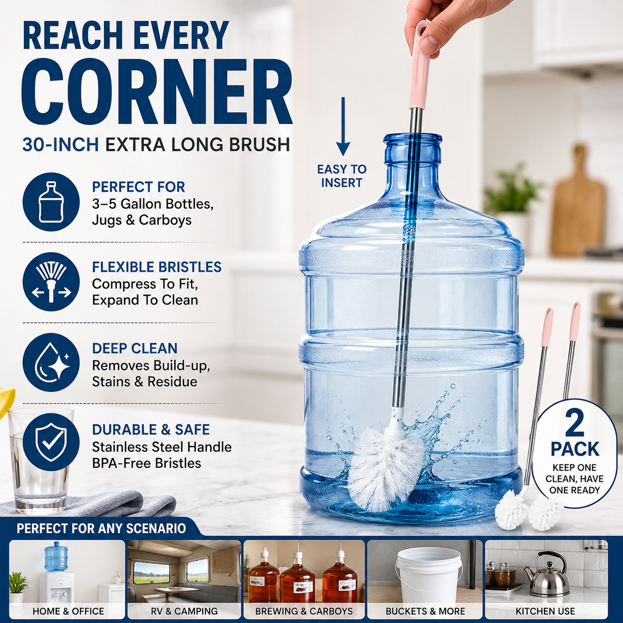 🧼 2-Pack 30" Extra Long Water Jug Cleaning Brush