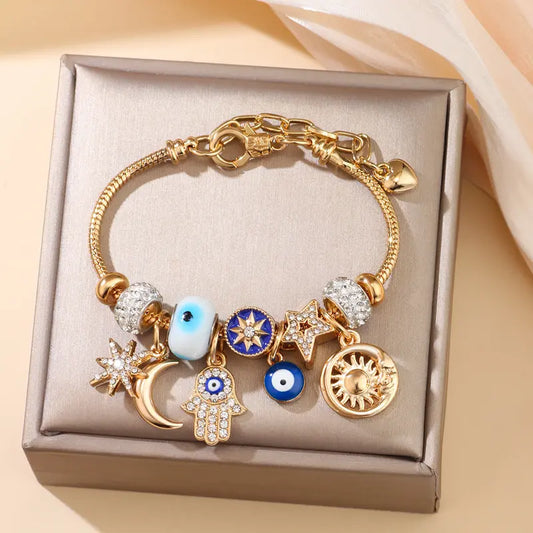 Women's Starry Sky Bracelet | Moon, Hamsa Hand, Evil Eye, and Tree of Life