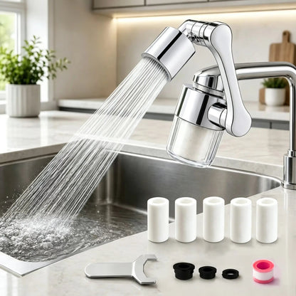 1080° Swivel Faucet Filter Set with 4 Filters, 3 Adapters, 2 Modes Faucet Extender Aerator