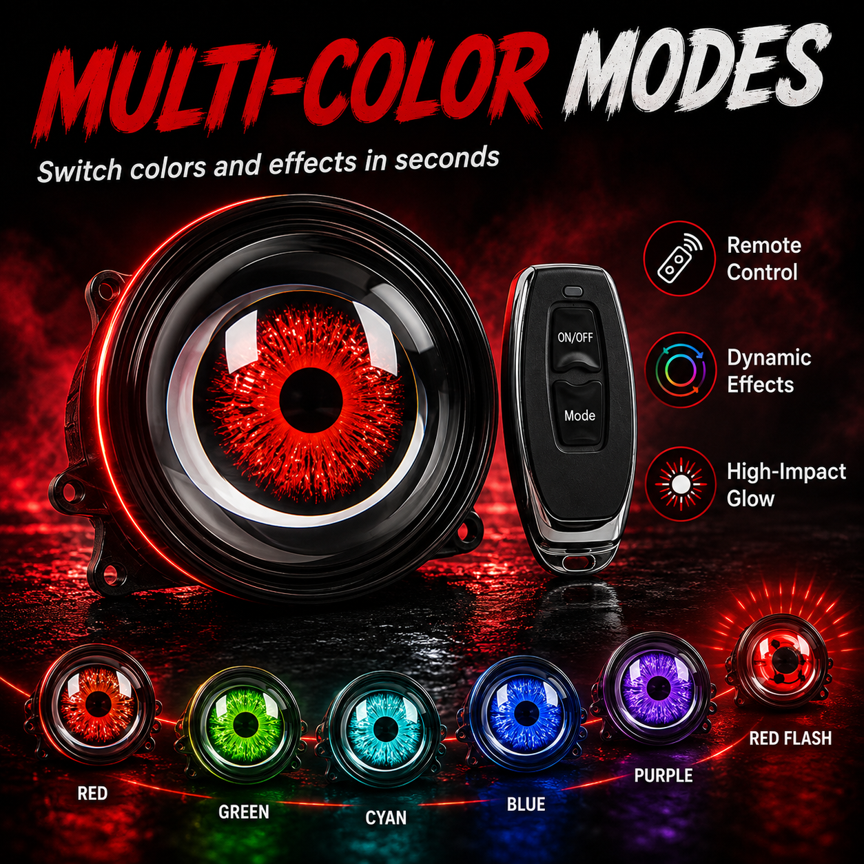 🔥 Dynamic Demon Eye LED Projector Lights – RGB Car Headlight Upgrade for Cars & Motorcycles