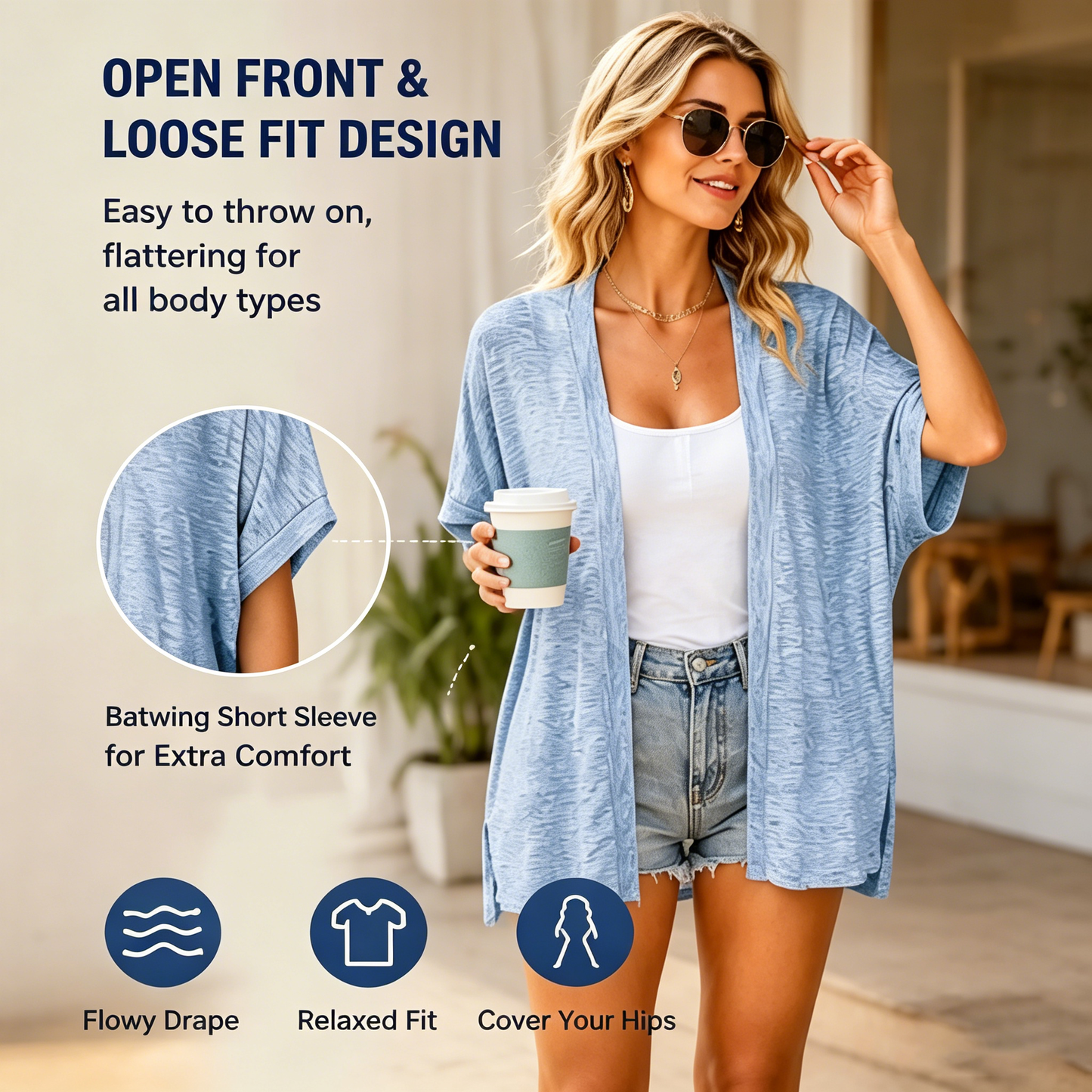 🔥2026 summer trend | Summer Short Sleeve Open Front Beach Coverup
