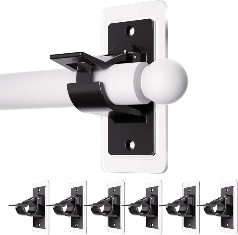 6 Pack Self Adhesive Rod Brackets, No Drill Needed Curtain Rod Holders