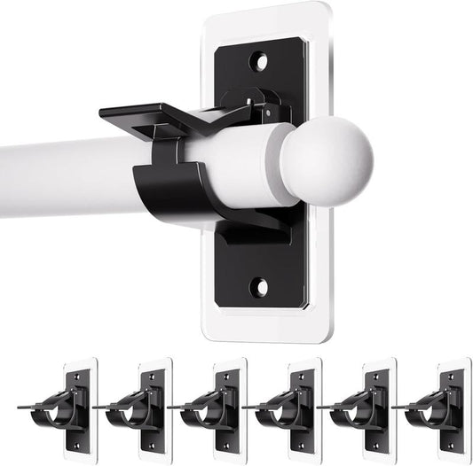 6 Pack Self Adhesive Rod Brackets, No Drill Needed Curtain Rod Holders