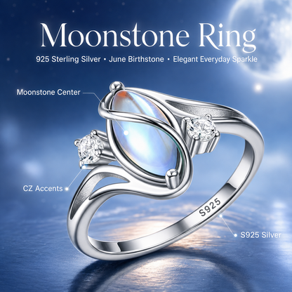 925 Sterling Silver Rainbow Moonstone Ring