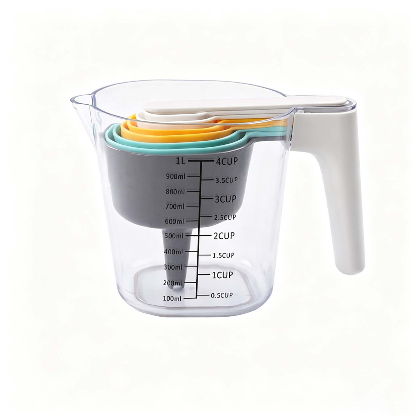 🔥9-Piece Measuring Set, Durable Plastic Measuring Cups and Spoons With Funnel and Leveler