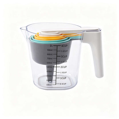 🔥9-Piece Measuring Set, Durable Plastic Measuring Cups and Spoons With Funnel and Leveler