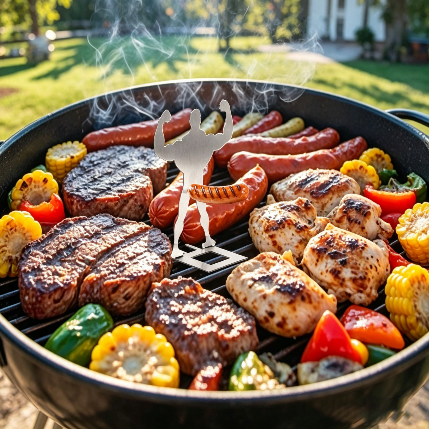 4-Piece Fun BBQ Grill Set with Muscular Man Hot Dog Stand