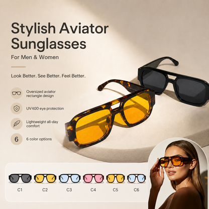 Stylish Aviator Sunglasses for Men and Women , Trendy Rectangle, Fashionable Design, Perfect for Outdoor Activities and Daily Wear