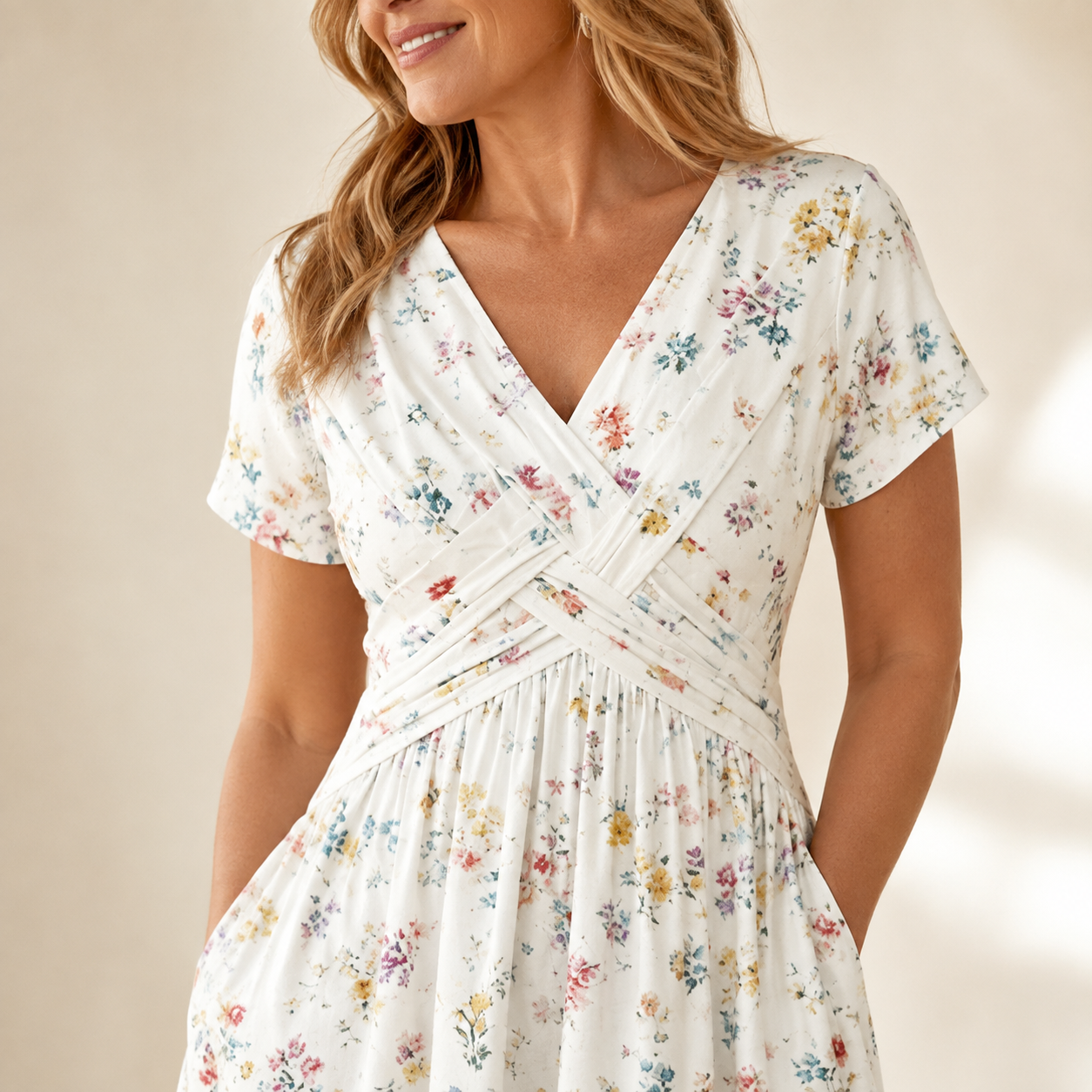 🥳2026 HOT SALE ✨Women's V-Neck Floral Print Dress with Twist Waist