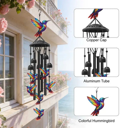 🔥Juneteenth 49 OFF-🐦Vintage Colorful Hummingbird Wind Chime with Metal Tubes and Bells