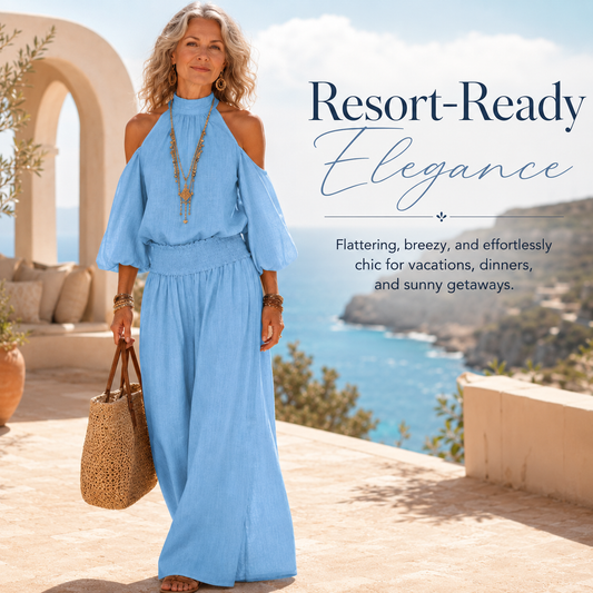 🩵 Halter Cold-Shoulder Two-Piece Vacation Set