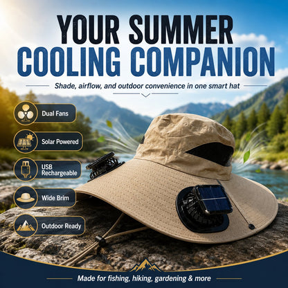 Dual Solar/USB Powered Fan Safari Hat