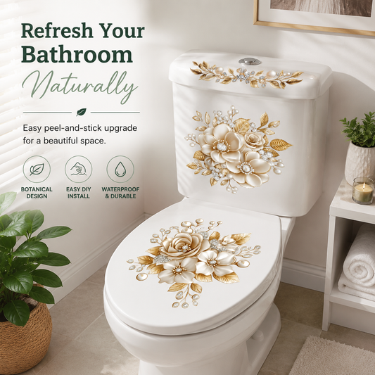 🌿 Botanical Toilet Seat Sticker - Removable Green Leaf Bathroom Decor