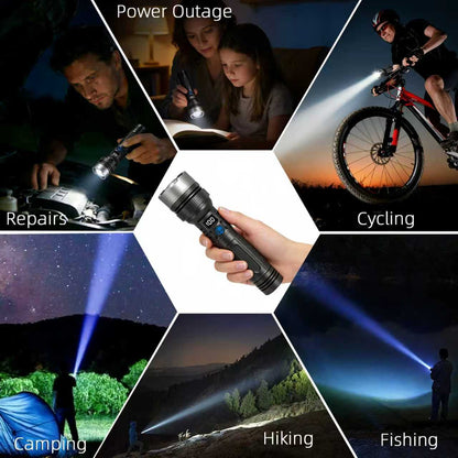 🔦 Rechargeable Zoomable Flashlight – 2-in-1 Power Bank with Digital Display, Waterproof
