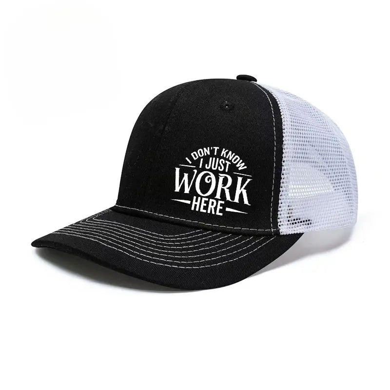 🔥Sarcastic Graphic Trucker Hat - Funny "I Don't Know I Just Work Here" Gag Gift Cap