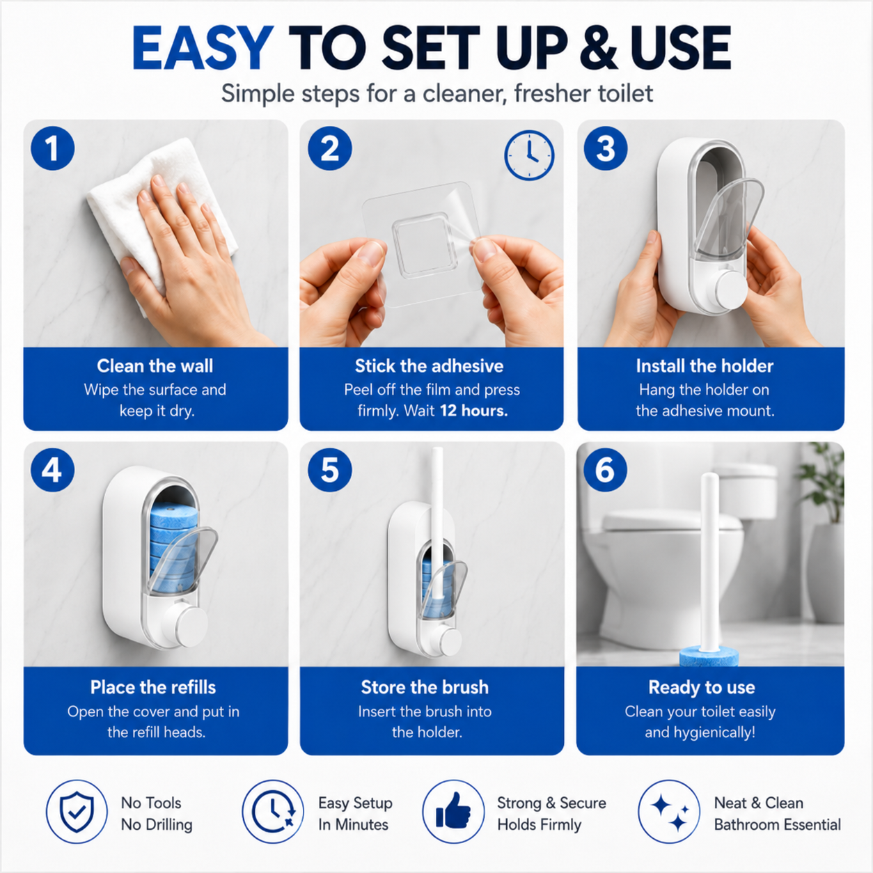 Disposable Toilet Brush Kit | No-Touch Toilet Cleaner