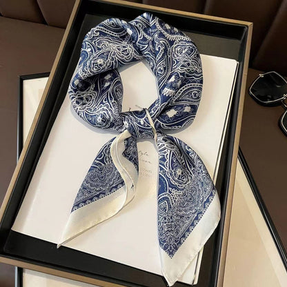 ✨ Satin Square Neck Scarf – Elegant Black & Champagne Fashion Accessory