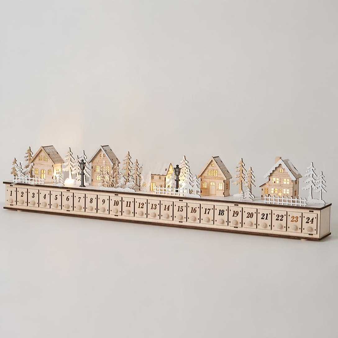 Wooden Village Advent Calendar With Led Glow