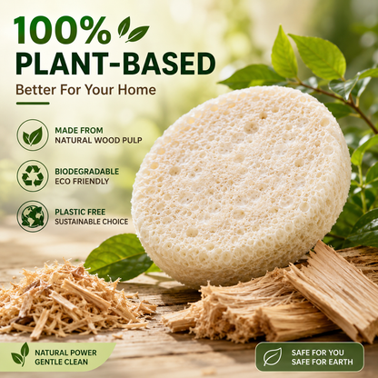 🌿 6pcs Water-Activated Disposable Cleaning Sponge | Natural Wood Pulp Foam Scrubber