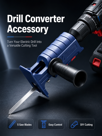 Drill to Reciprocating Saw Adapter, Electric Drill Conversion Attachment with 5 Saw Blades